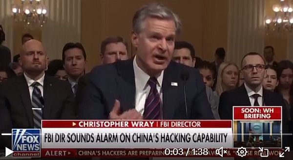 Christopher Wray testifies about the threat of Chinese hackers threatening U.S. infrastructure