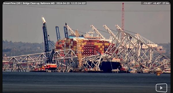 See the live video feed of the Francis Scott Key Bridge salvage operations