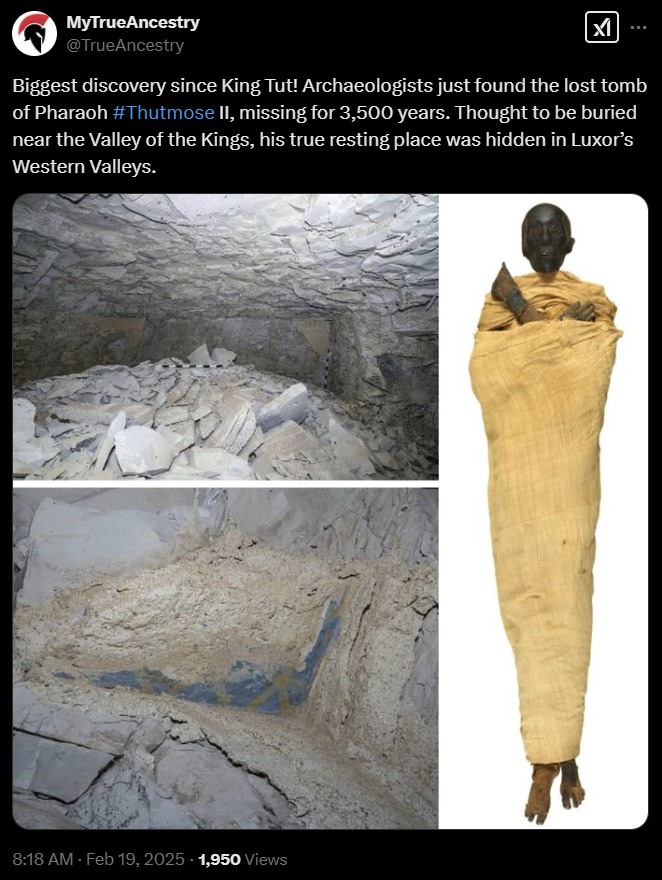 Ace News Today: Amazing discovery: Royal tomb of King Thutmose II unearthed during Egyptian excavation. Image credit: X