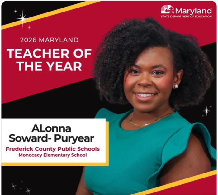 Ace News Today: ALonna Soward-Puryear, Frederick Co. Public Schools, named ‘2026 Maryland Teacher of the Year’/ Image credit: MSDE