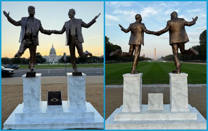 Ace News Today: ‘The Secret Handshake’ statue of Trump and Epstein holding hands removed from the National Mall. Image credits" X