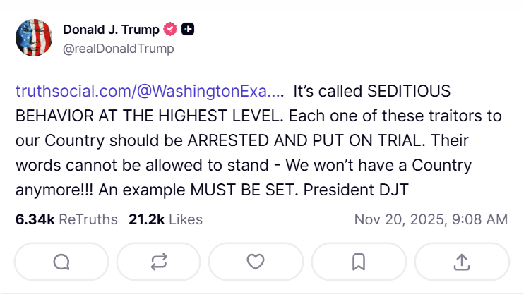 Ace News Today: Image credit: Truth Social