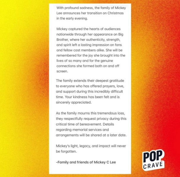 Ace News Today: Breaking! ‘Big Brother’ star Mickey Lee dies at 35 from cardiac arrest linked to the flu . Image credit: X