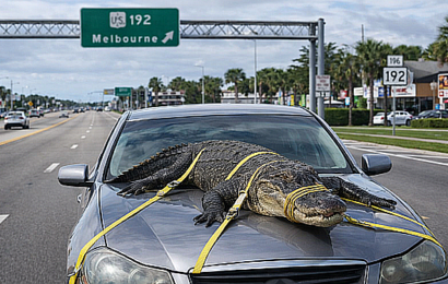 Florida Road Trip goes off the rails as tourists get busted with Alligator strapped to car roof