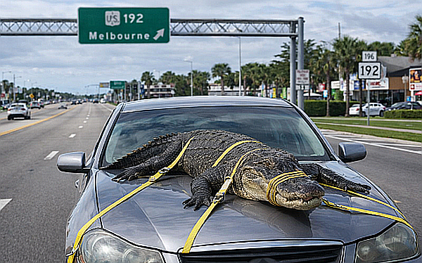 Florida Road Trip goes off the rails as tourists get busted with Alligator strapped to car roof