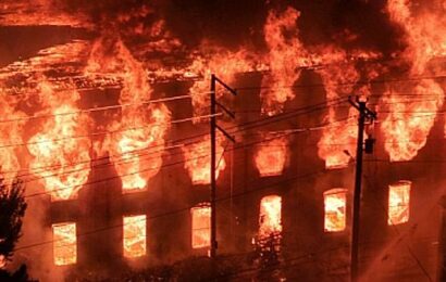 Massive six-alarm fire tears through Allentown industrial building, damaging homes, forcing evacuations