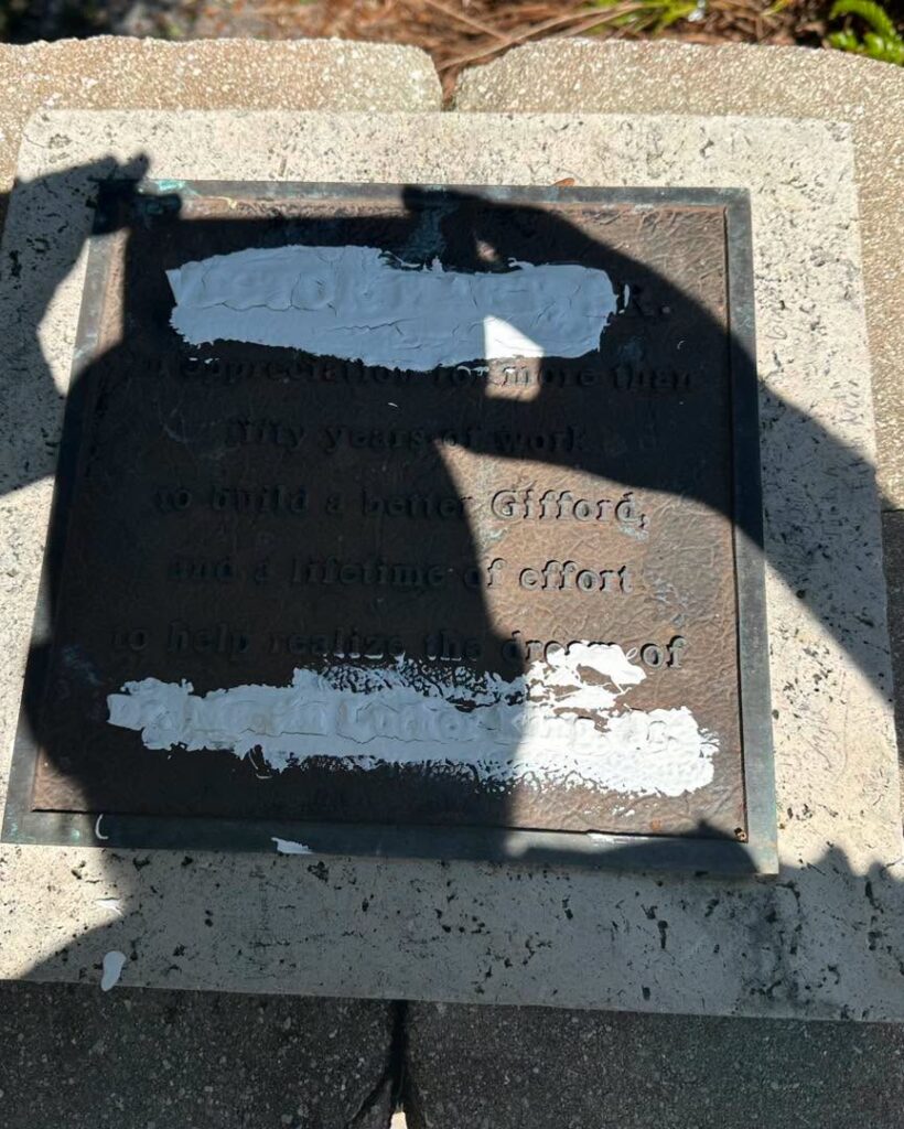 Ace News Today: Arrest made in Gifford church vandalism spree - suspect found with paint on her hands. Image credits: IRCSO