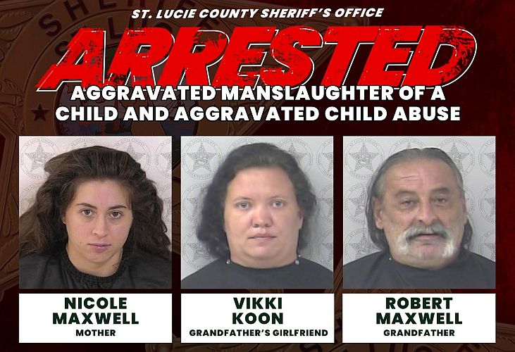 Ace News Today: Three charged after investigation into starvation death of 3-month-old Florida infant. Image credit: St. Lucie County Sheriff's Office